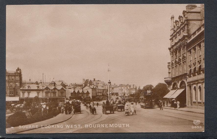 Dorset Postcard - Square Looking West, Bournemouth, 1911 - Mo’s Postcards 