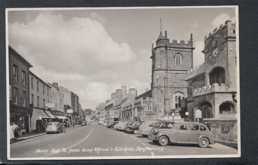 Dorset Postcard - High Street From King Alfred's Kitchen, Shaftesbury, 1963 - Mo’s Postcards 