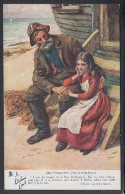 Literature Postcard - In Dickens Land - David Copperfield - Mr Peggotty and Little Em'ly - Mo’s Postcards 