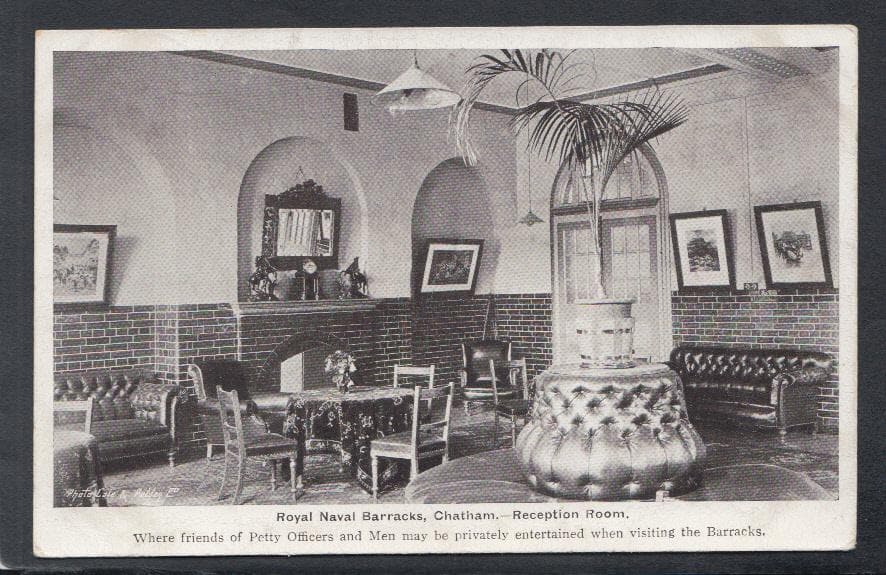 Military Postcard - Royal Naval Barracks, Chatham - Reception Room, 1914 - Mo’s Postcards 