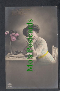 Greetings Postcard - Lady Writing a Letter