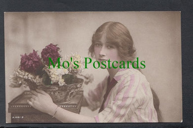 Glamour Postcard - Young Lady With Flowers