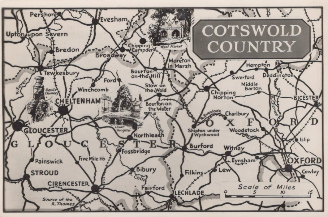 Map Postcard - Map Showing The Cotswold Country - Mo’s Postcards 