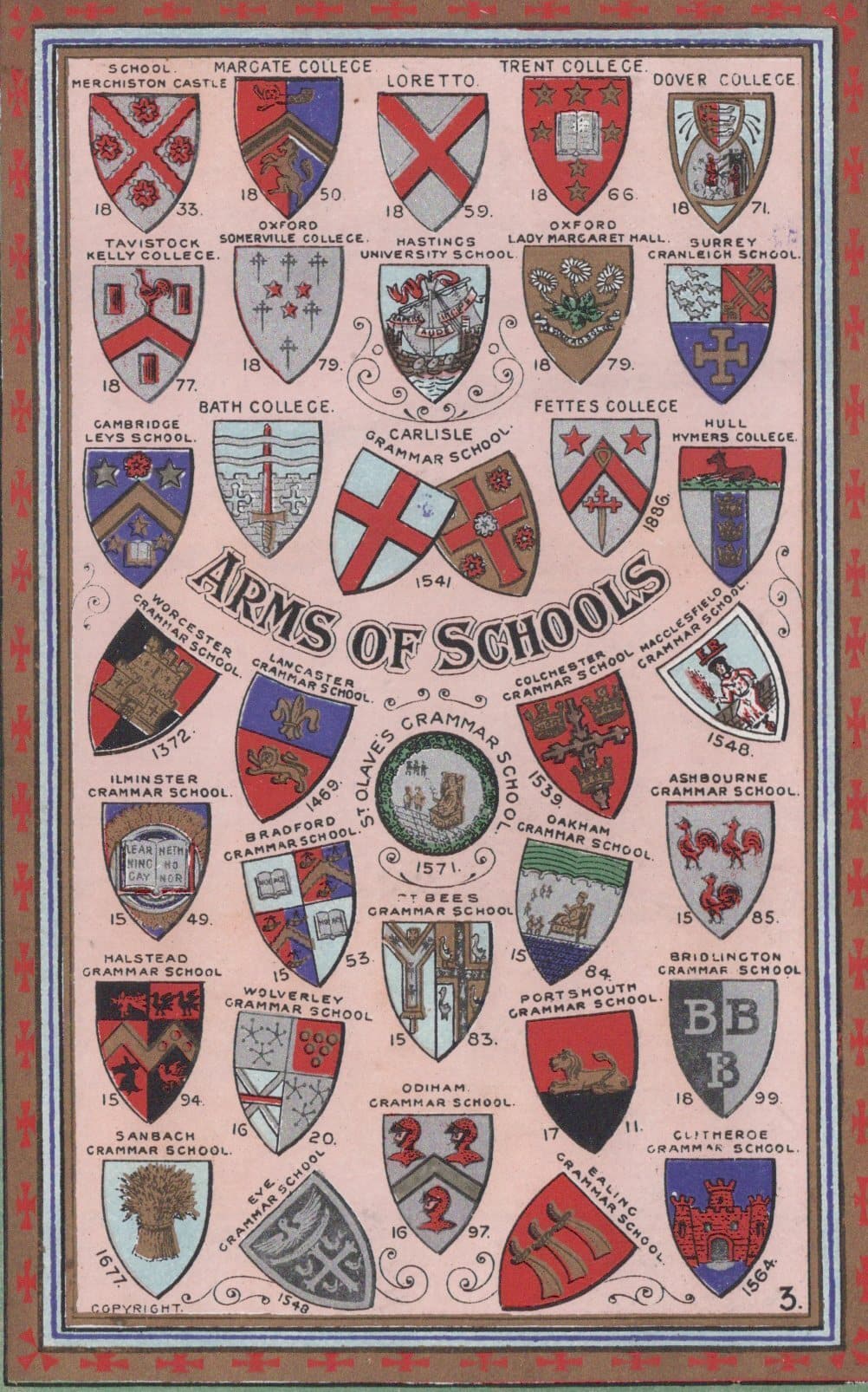 Heraldic Postcard - Heraldry - Arms of Schools - Mo’s Postcards 