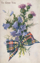 Load image into Gallery viewer, Greetings Postcard - Scotland - Flowers - To Greet You - &quot;Scotch Emblem&quot; - Mo’s Postcards 
