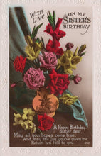 Load image into Gallery viewer, Greetings Postcard - With Love on My Sister&#39;s Birthday - Flowers - Roses - Mo’s Postcards 
