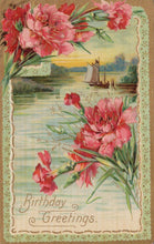 Load image into Gallery viewer, Embossed Greetings Postcard - Birthday Greetings - Flowers - Mo’s Postcards 
