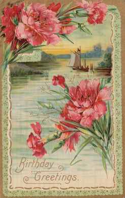Embossed Greetings Postcard - Birthday Greetings - Flowers - Mo’s Postcards 