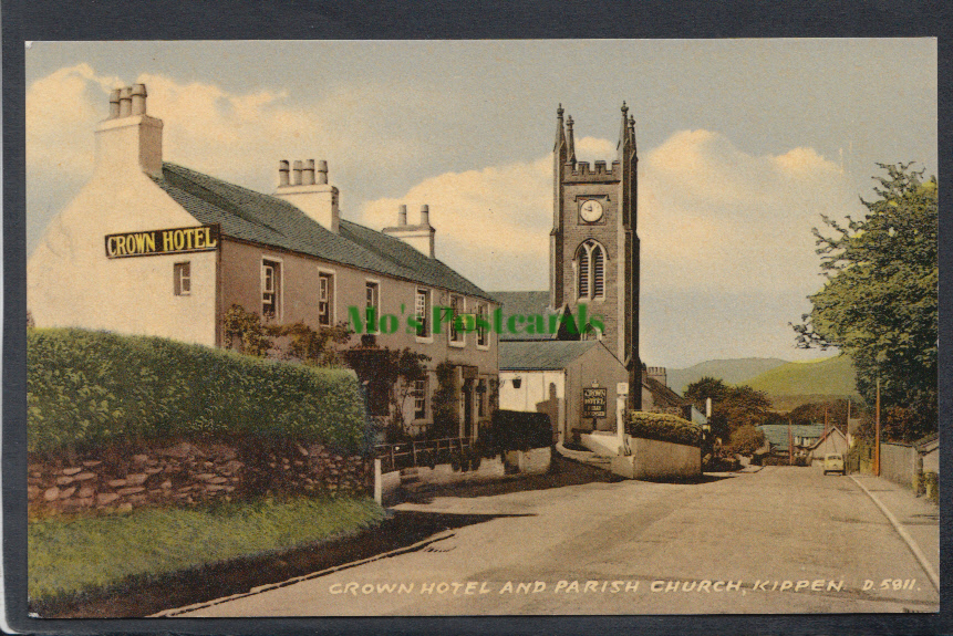 Scotland Postcard - Crown Hotel and Parish Church, Kippen, 1968 - Mo’s Postcards 
