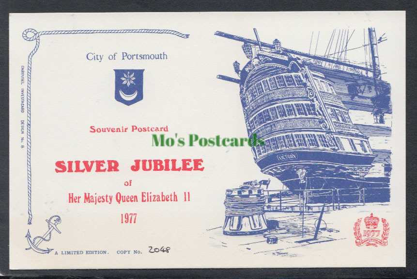Hampshire Postcard - HMS Victory, Portsmouth Dockyard - Silver Jubilee of Queen Elizabeth II - Mo’s Postcards 