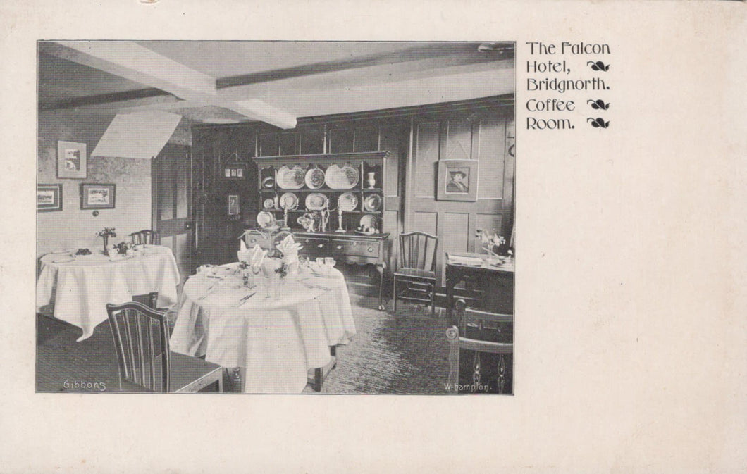 Shropshire Postcard - Coffee Room, The Falcon Hotel, Bridgnorth - Mo’s Postcards 