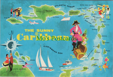 Map Postcard - The Sunny Caribbean