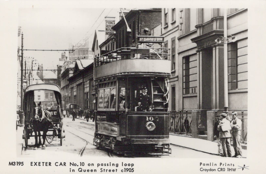 Devon Postcard - Exeter Car No.10 on Passing Loop in Queen Street c1905 - Mo’s Postcards 