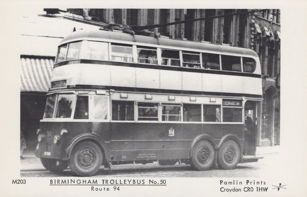 Warwickshire Postcard - Birmingham Trolleybus No.50, Route 94 - Mo’s Postcards 