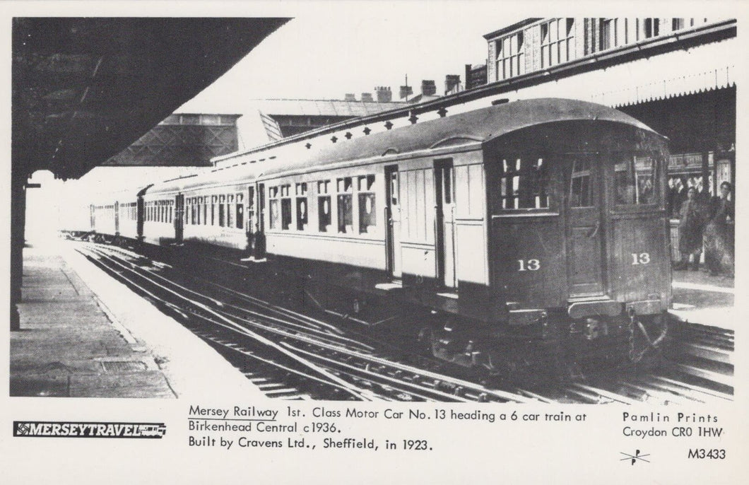 Railways Postcard - Mersey Travel - Mersey Railway, 1st Class Motor Car No 13, Birkenhead Central c1936 - Mo’s Postcards 