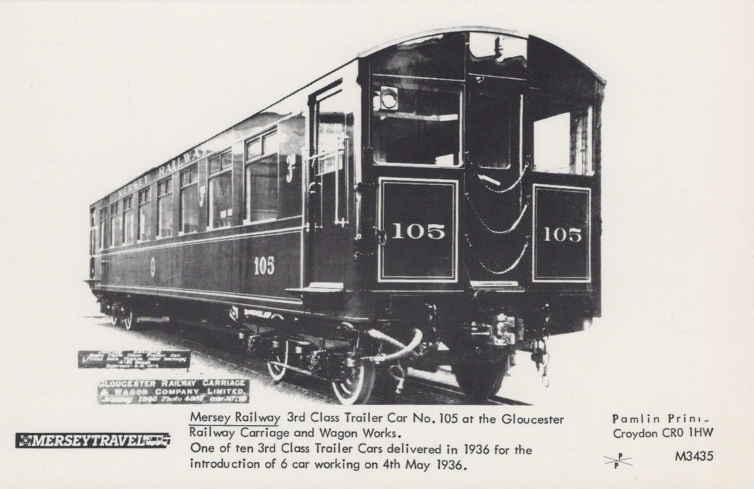 Railways Postcard - Mersey Travel - Mersey Railway, 3rd Class Trailer Car No 105 - Mo’s Postcards 