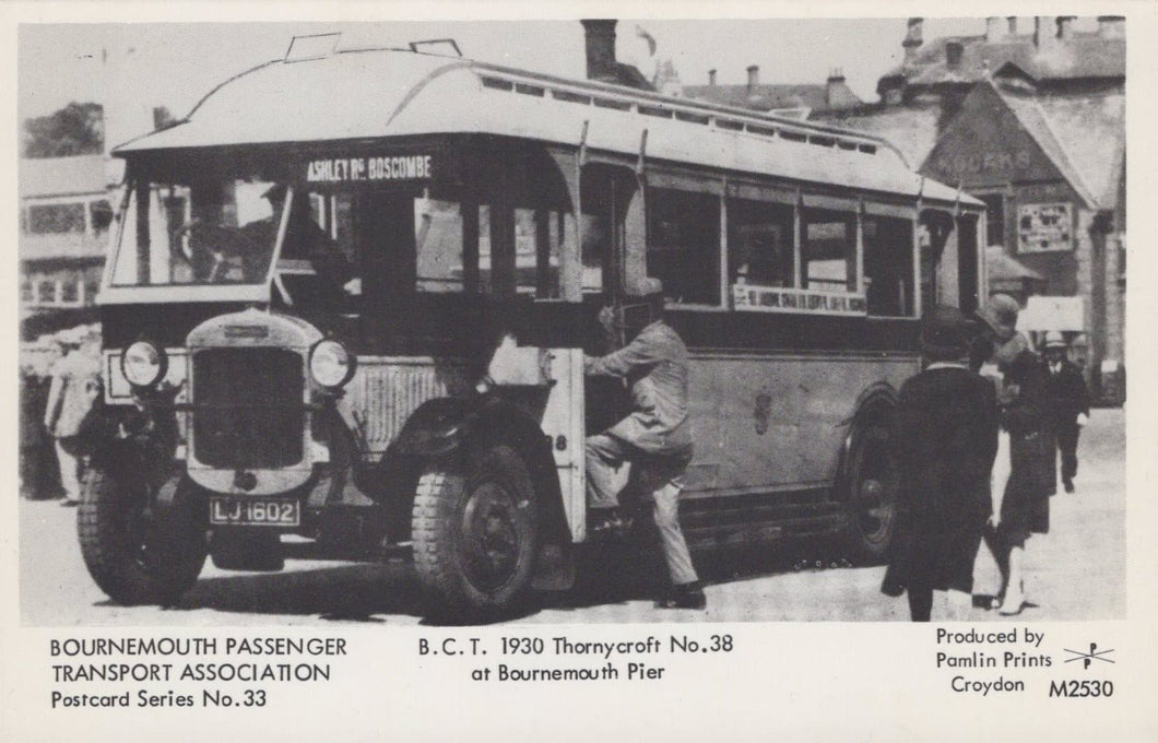 Dorset Postcard - B.C.T. 1930 Thornycroft Bus No.38 at Bournemouth Pier - Mo’s Postcards 