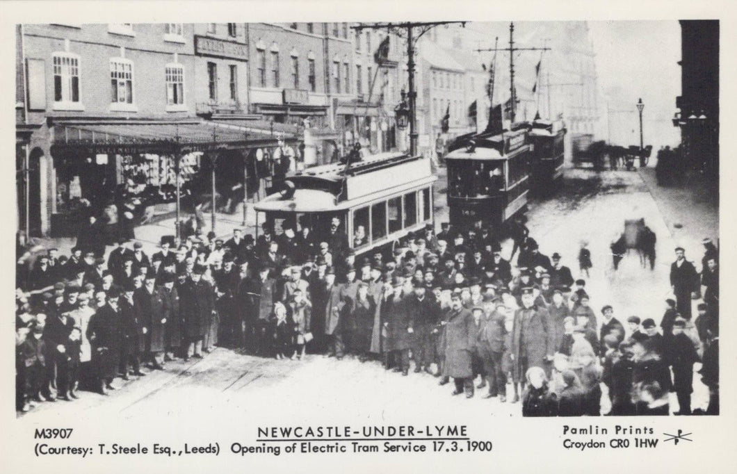 Staffordshire Postcard - Newcastle-Under-Lyme - Opening of Electric Tram Service, 1900 - Mo’s Postcards 