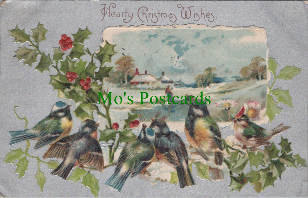 Embossed Greetings Postcard - Hearty Christmas Wishes