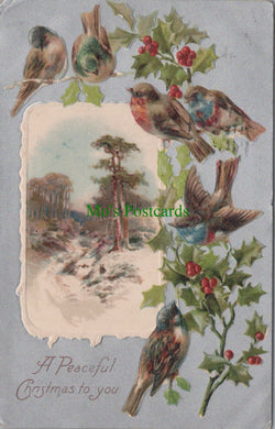 Embossed Greetings Postcard - A Peaceful Christmas To You
