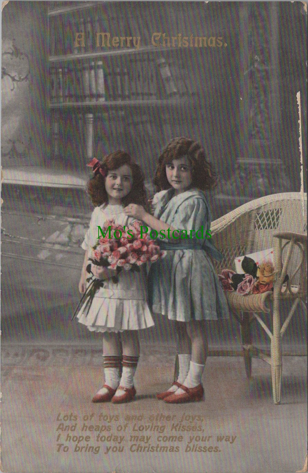 Greetings Postcard - A Merry Christmas - Two Girls