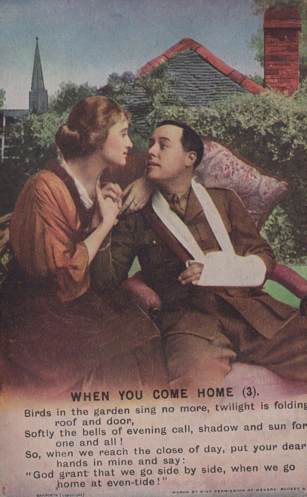 Bamforth Songcard Postcard - Military - Wounded Soldier - When You Come Home (3) - Mo’s Postcards 