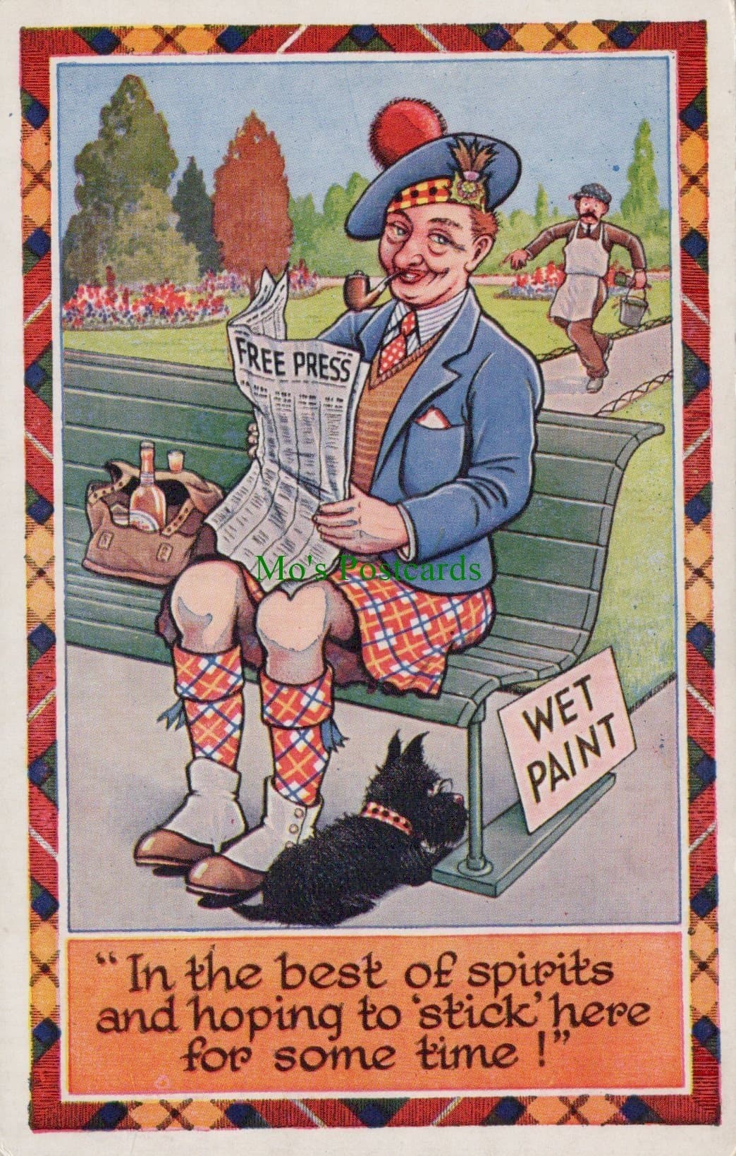 Comic Postcard - Scotsman / Alcohol / Wet Paint