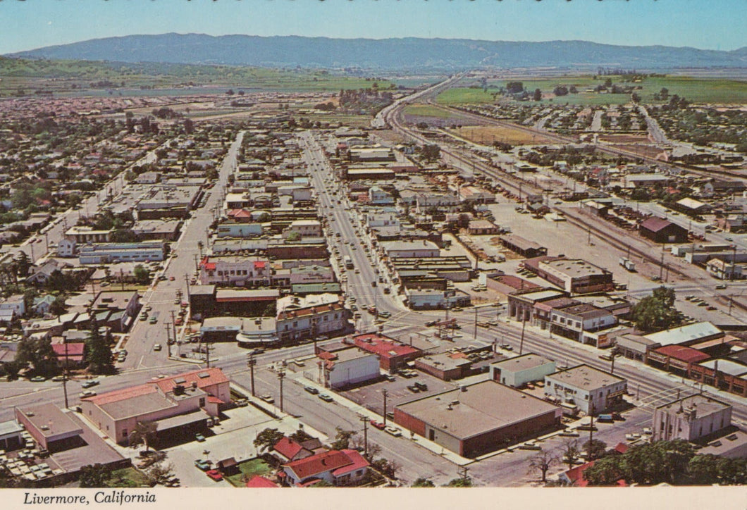 America Postcard - Aerial View of Downtown Livermore, California - Mo’s Postcards 