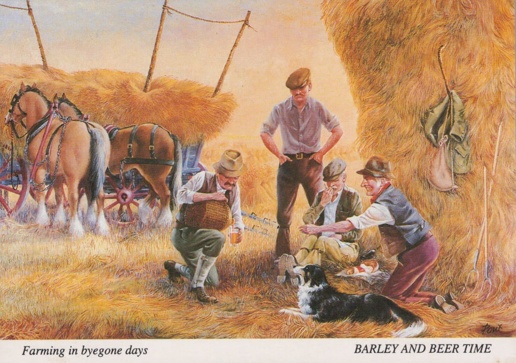 Farming Postcard - Bygone Farming By Dudley Pout - Barley and Beer Time - Mo’s Postcards 