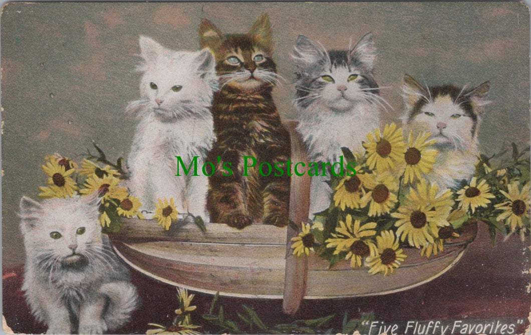 Animals Postcard - Kittens in a Flower Basket