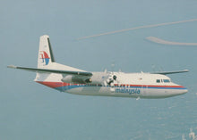 Load image into Gallery viewer, Aviation Postcard - Fokker 50 Malaysia Airlines 9M-MGA Aeroplane - Mo’s Postcards 
