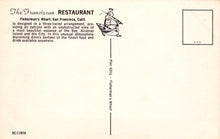 Load image into Gallery viewer, America Postcard - The Franciscan Restaurant, Fisherman&#39;s Wharf, San Francisco, California - Mo’s Postcards 
