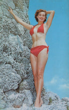 Load image into Gallery viewer, Glamour Postcard - Lady in Bikini - Let&#39;s Explore The Rocky Shore! - Mo’s Postcards 
