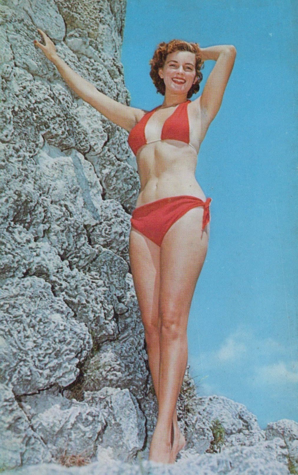 Glamour Postcard - Lady in Bikini - Let's Explore The Rocky Shore! - Mo’s Postcards 