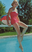 Load image into Gallery viewer, Glamour Postcard - Lady Wearing a Swim Suit - A Playful Day at The Pool - Mo’s Postcards 
