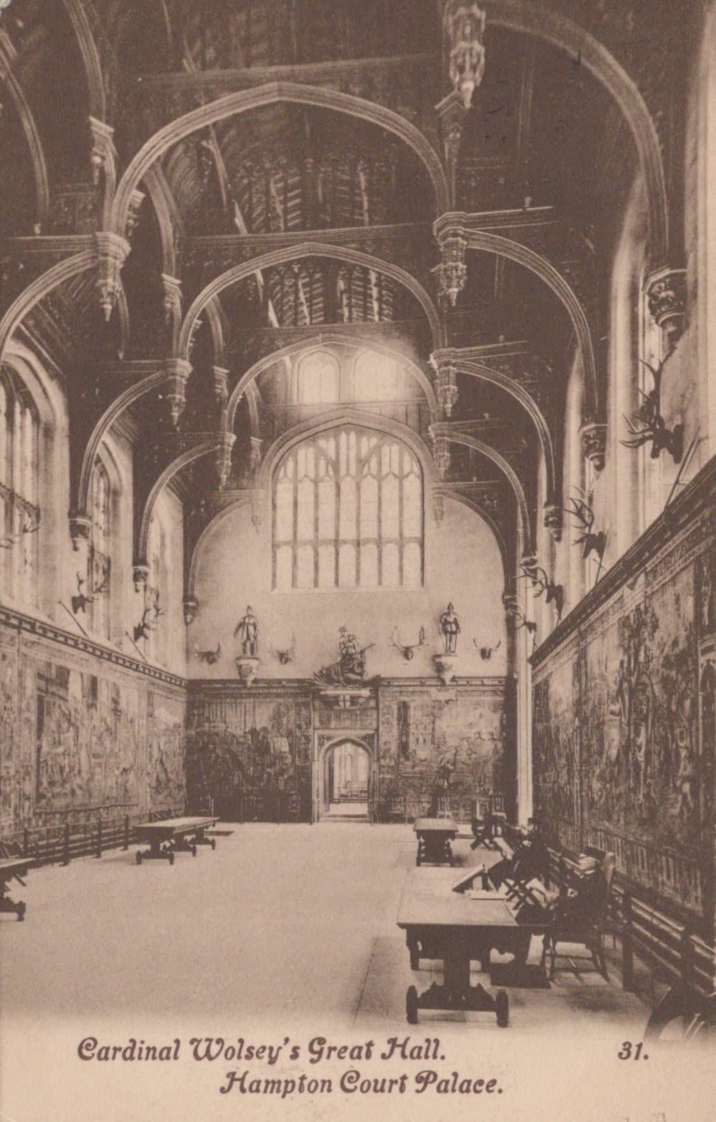 Middlesex Postcard - Cardinal Wolsey's Great Hall, Hampton Court Palace, 1914 - Mo’s Postcards 