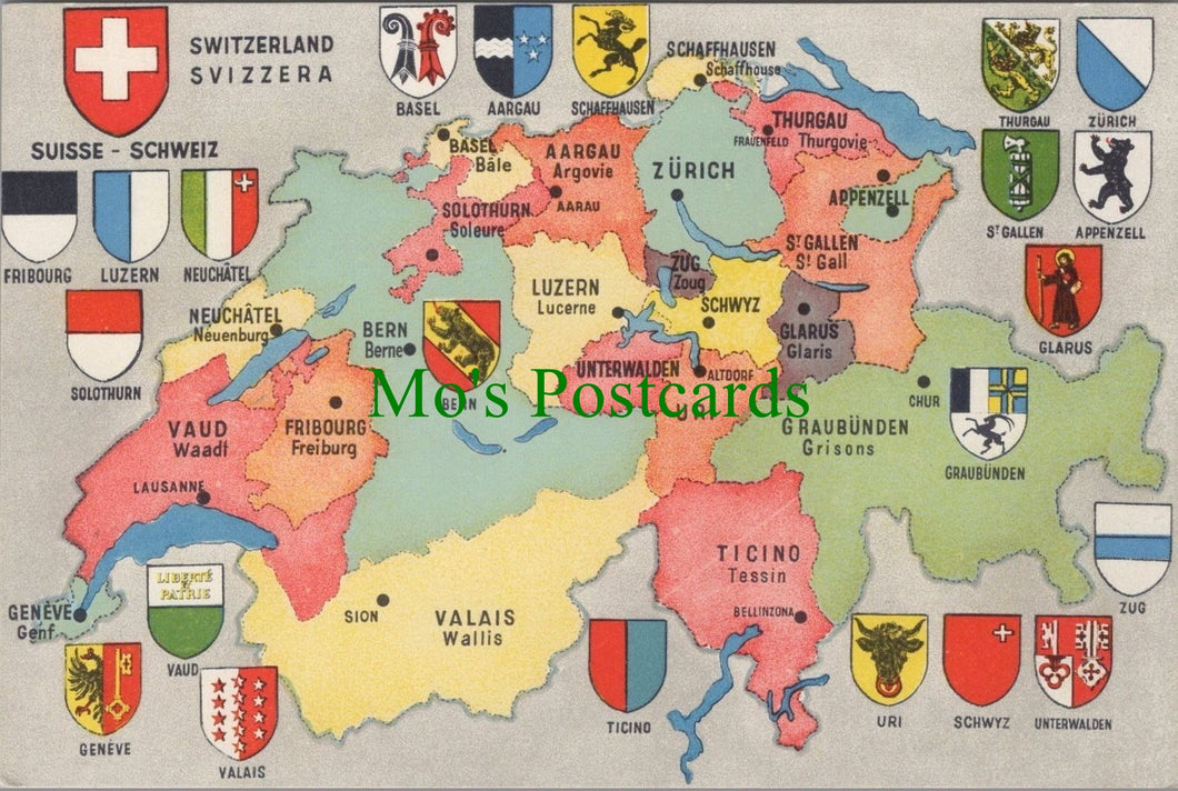 Maps Postcard - Map of Switzerland