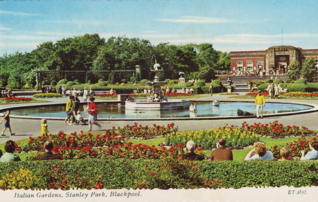 Lancashire Postcard - Italian Gardens, Stanley Park, Blackpool, 1977 - Mo’s Postcards 