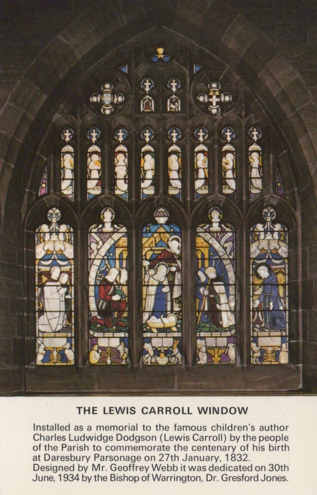 Cheshire Postcard - The Lewis Carroll Window, Daresbury Church - Mo’s Postcards 