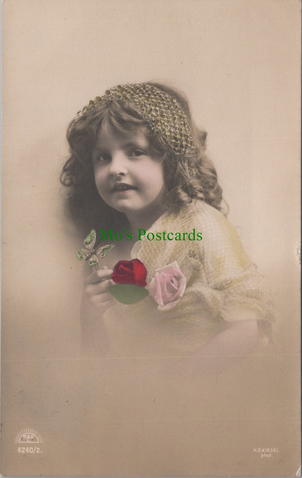 Children Postcard - Young Girl Holding Roses