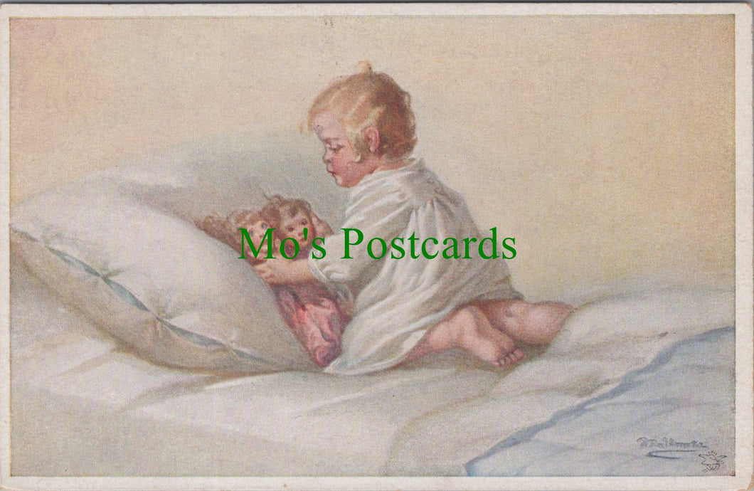 Children Postcard - Young Child and Her Dollies