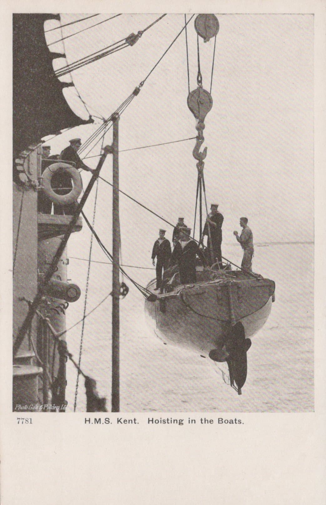 Military Postcard - Royal Navy - H.M.S. Kent - Hoisting In The Boats - Mo’s Postcards 