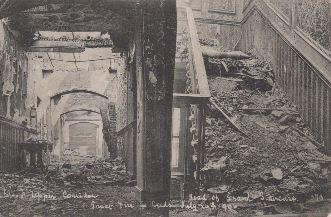 Yorkshire Postcard - Upper Corridor & Head of Grand Staircase, Great Fire in Leeds, July 20th 1906 - Mo’s Postcards 
