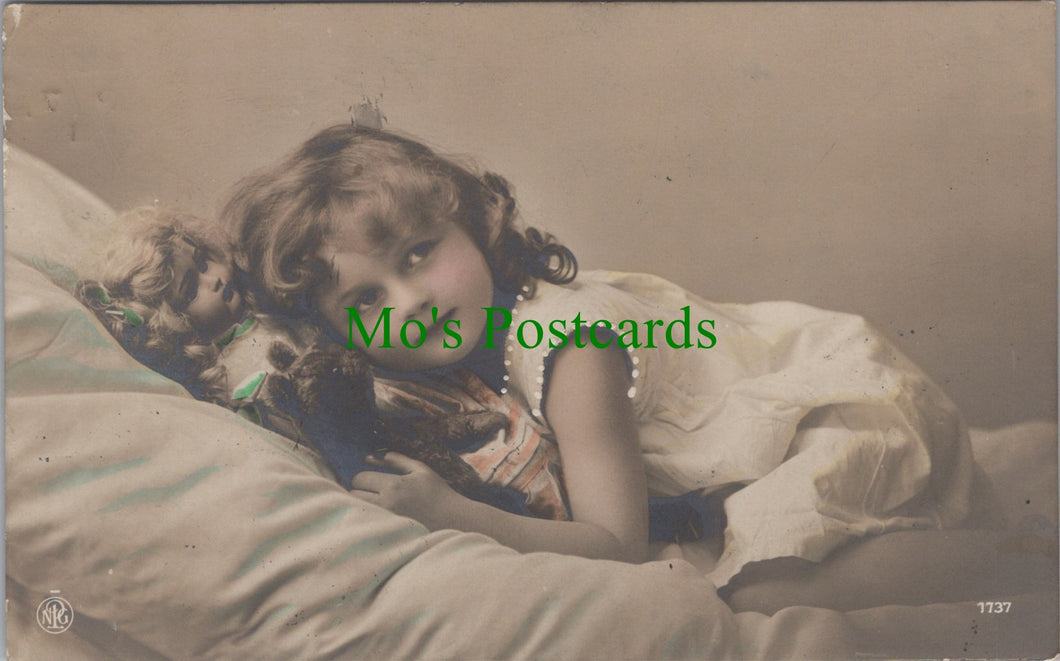 Children Postcard - Girl With Her Toys
