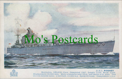 Naval Postcard - H.M.S.Rodney Battleship