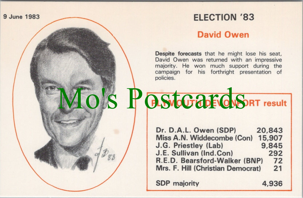 Politics Postcard, Election 1983, Politician David Owen