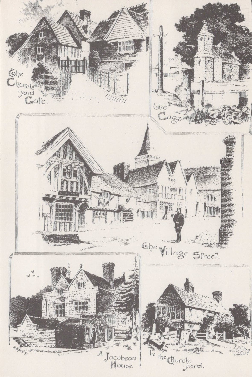 Surrey Postcard - Pencil Sketch Showing Views of Lingfield in The 1890's - Mo’s Postcards 