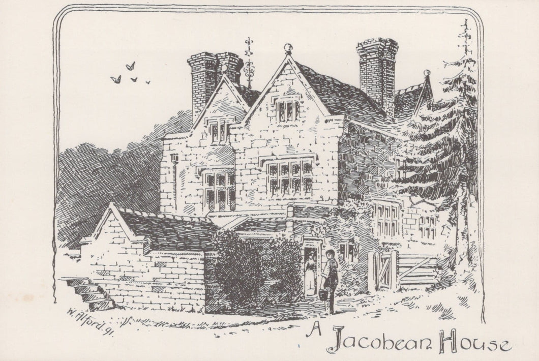 Surrey Postcard - Pencil Sketch of a Jacobean House, Lingfield in The 1890's - Mo’s Postcards 