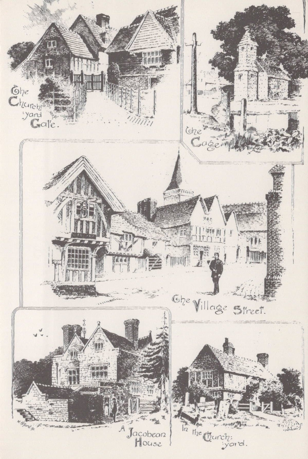 Surrey Postcard - Pencil Sketch Showing Views of Lingfield in The 1890's - Mo’s Postcards 