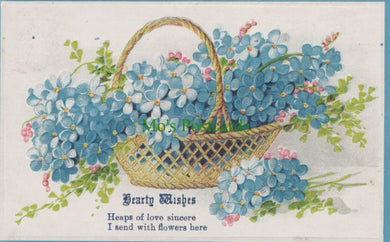 Greetings Postcard - Flower Basket - Hearty Wishes - Mo’s Postcards 